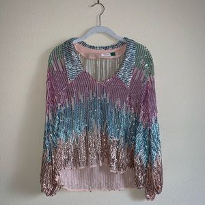RIXO Multicolor Sequin Blouse